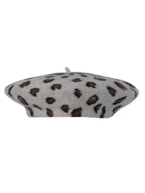 Leopard Print Beret in White & Brown - Women's Fashion Hat